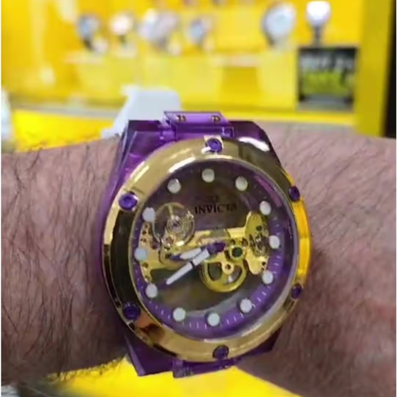 Invicta Automatic Skeleton Gold and Purple One of a kind Timepiece - Picture 1 of 6